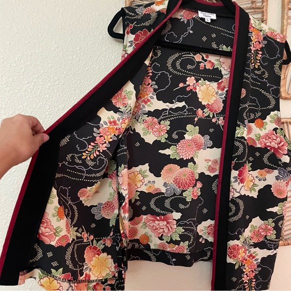Naturally Petite Asian Floral Vest Artsy Hawaii Oriental Women's Sz L B33 - Picture 6 of 13